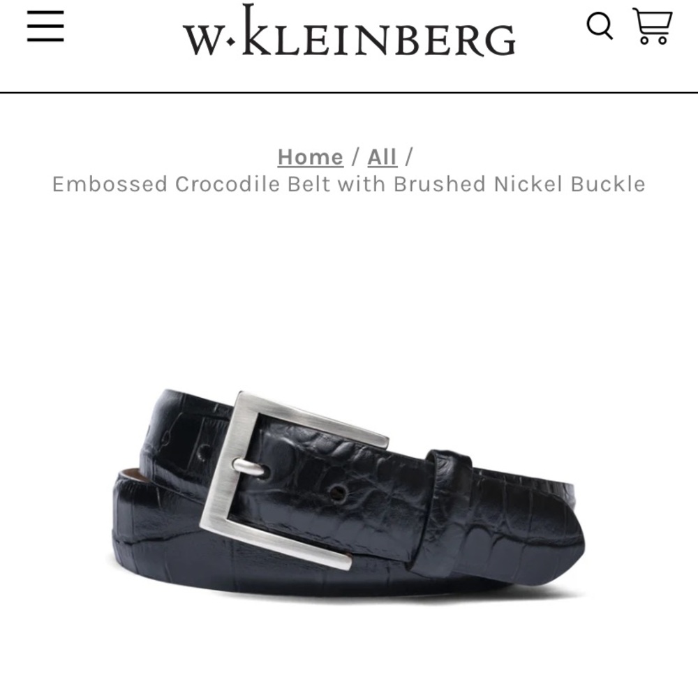 W. Kleinberg Embossed Crocodile Belt with Nickel Buckle Black